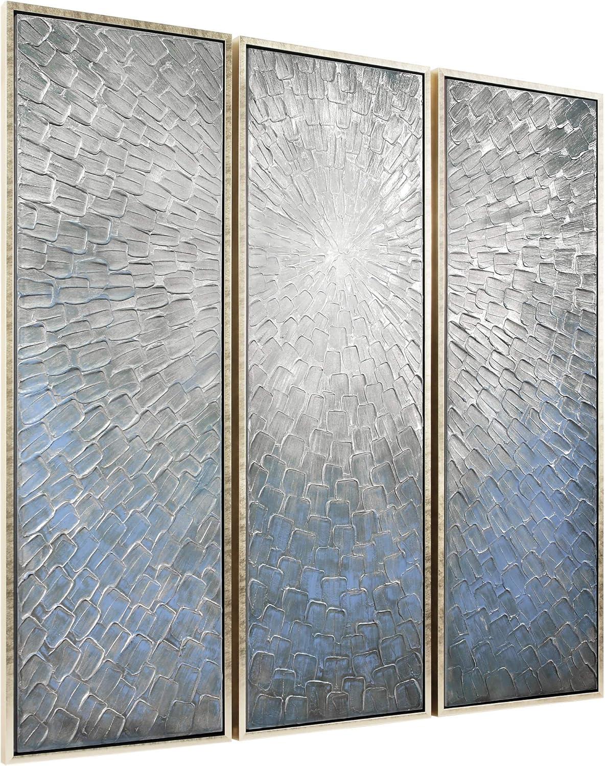 Silver Ice Textured Metallic Hand Painted Canvas Wall Art by Martin Edwards,60" x 20" each