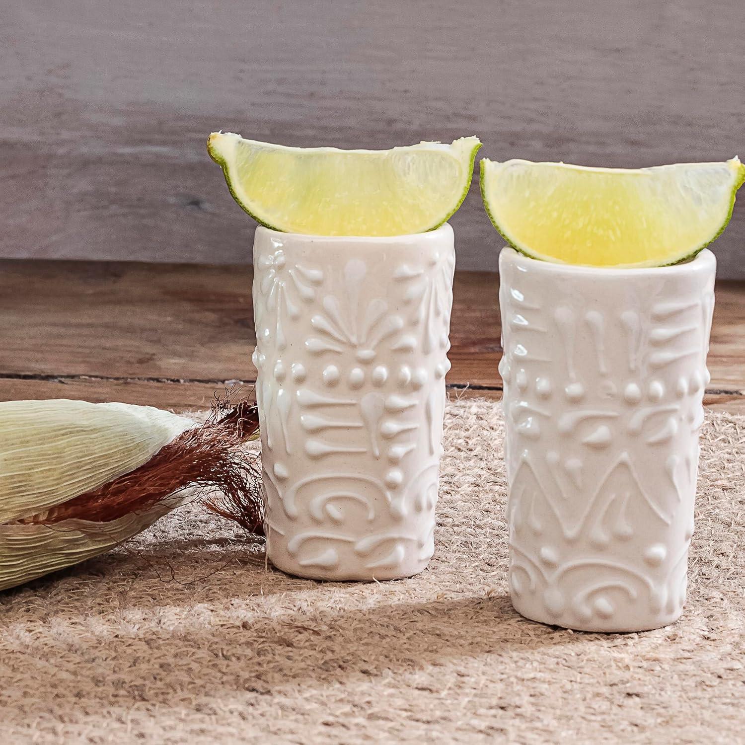 Talavera Shot Glasses - Set of 4 - 2 Oz (White Lace)