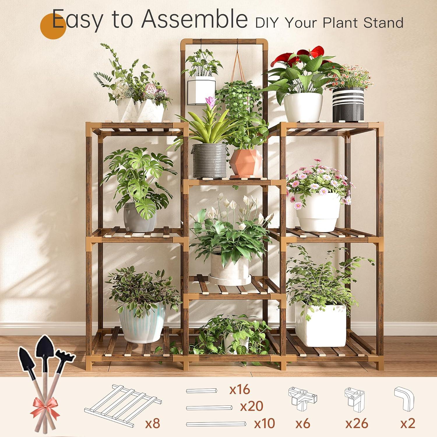 Brown Wood 5-Tier Plant Stand with Hanging Areas