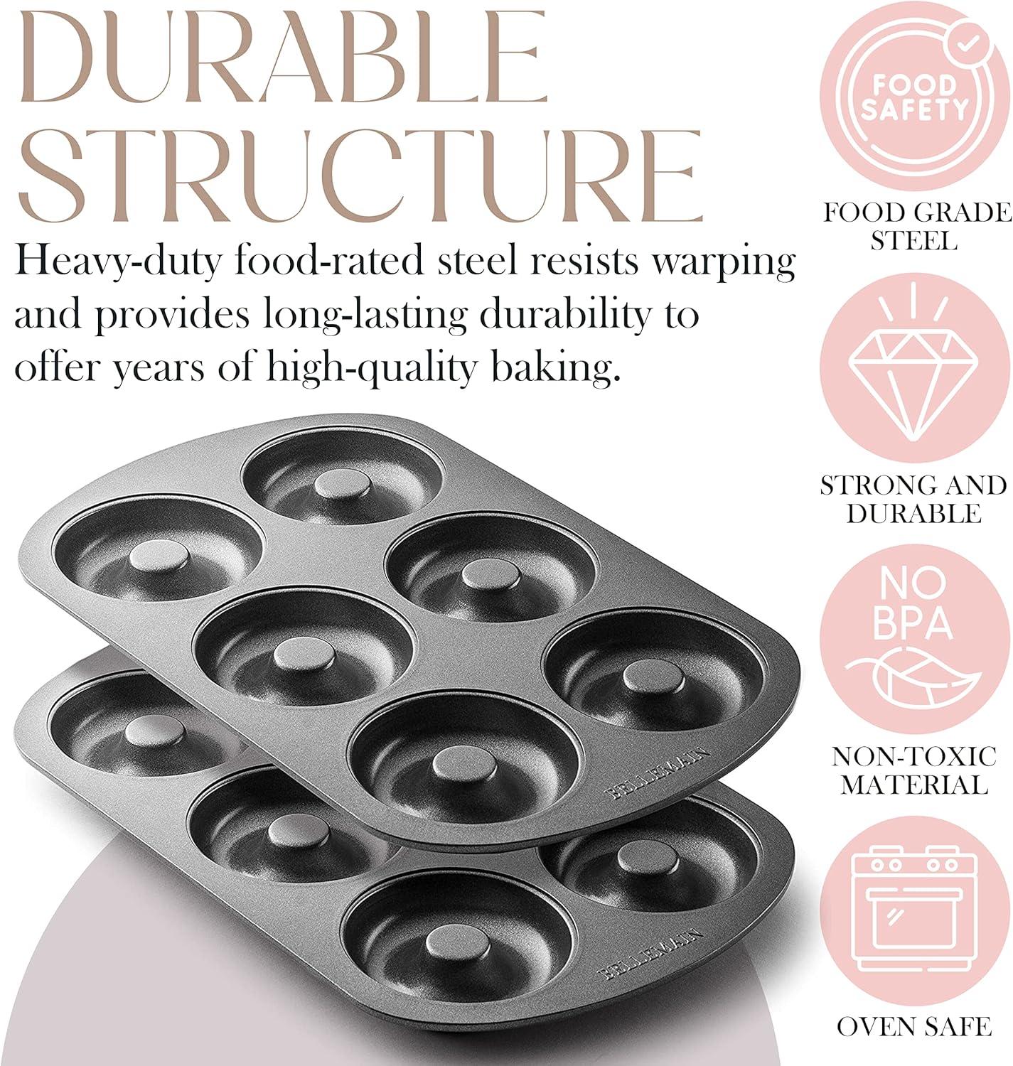 Bellemain Premiere Donut Pan for Baking Nonstick Doughnut Pan with 6-Doughnut Molds | Steel Donut Trays | Make Perfect Bagels and Cake Donuts (2)