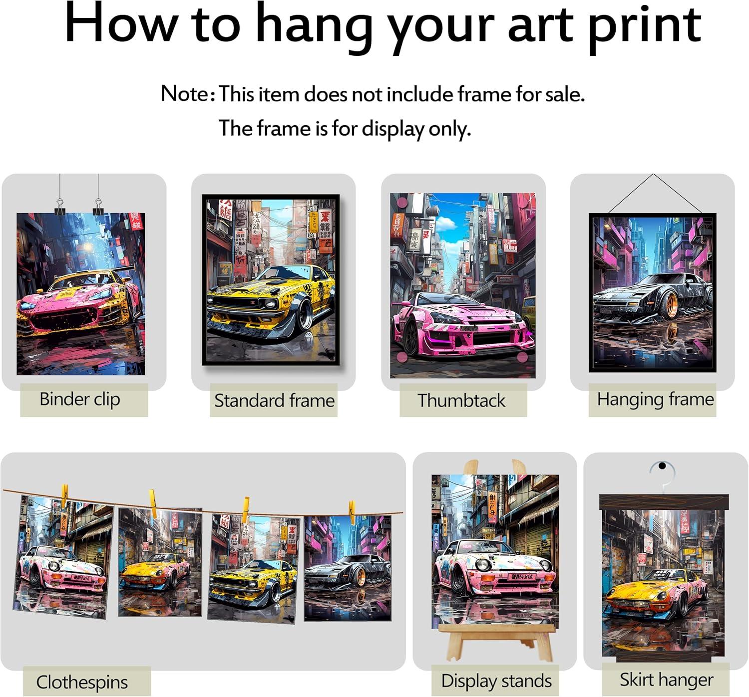 Car Wall Art Prints Set of 6 Street Racing Car Posters Fashion Wall Decor Colorful Landscape Car Paintings Modern Car llustration Aesthetic Photo Picture Canvas Art Painting for Living Room Hallway