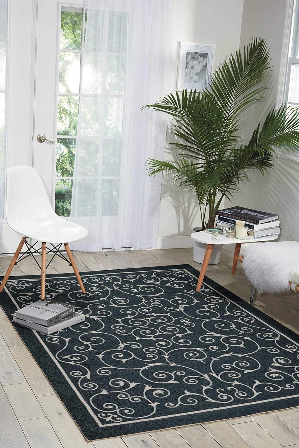 Classic Black Floral 5' x 7' Synthetic Indoor/Outdoor Area Rug