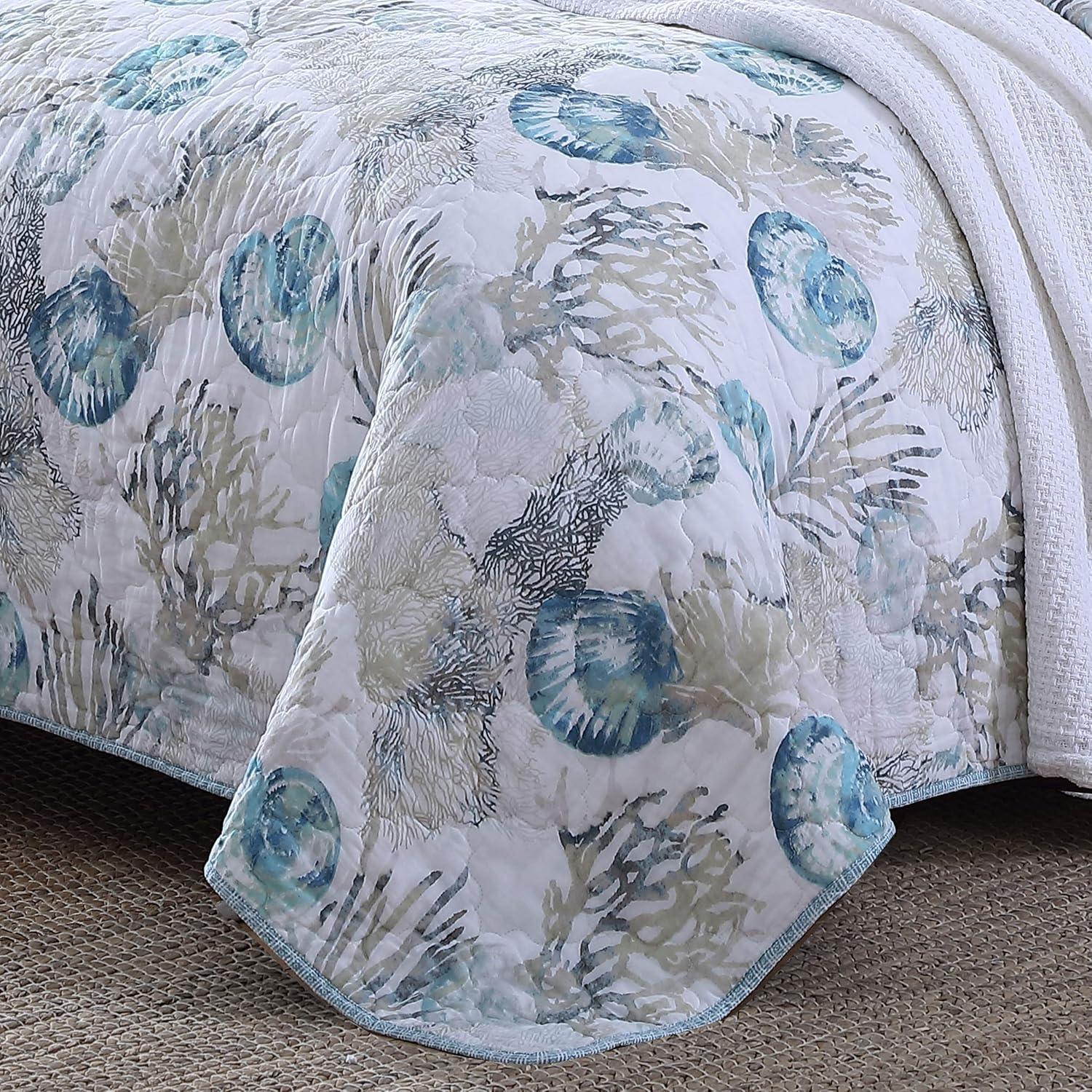Tommy Bahama Freeport Blue Cotton Reversible Quilt Set
