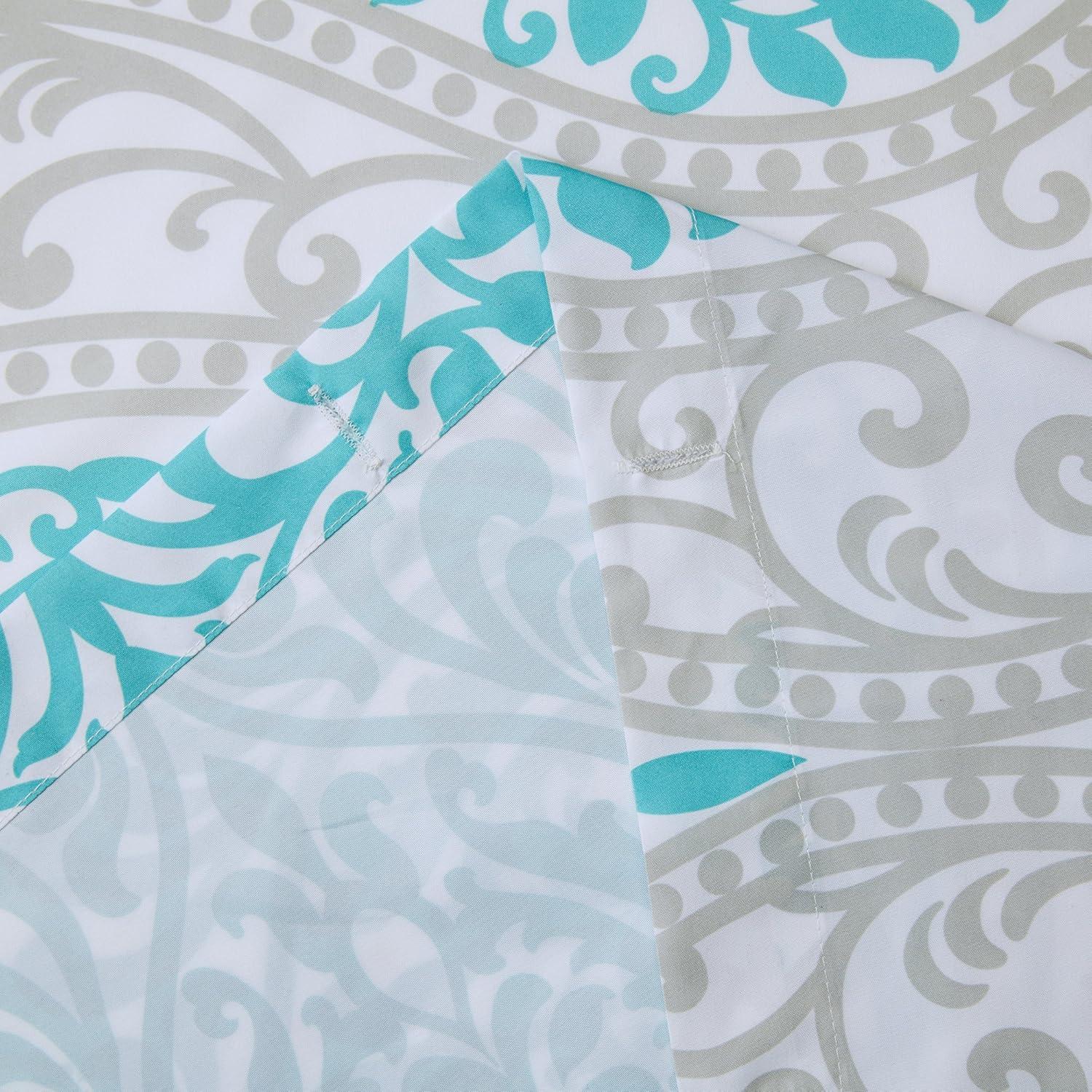 Comfort Spaces Coco Microfiber Teal/Gray Printed Damask Shower Curtain, 72"x72"