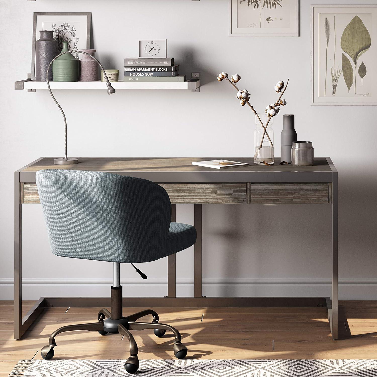 Erina 60" Distressed Grey Acacia Wood Desk with Metal Frame