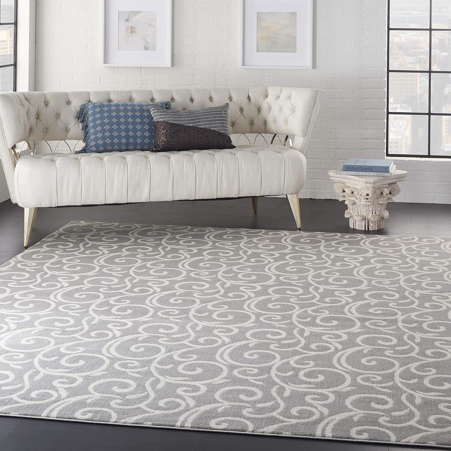Nourison Grafix 7'10" x 9'10" (8' x 10') Grey Area Rug Bohemian Contemporary Botanical by Nourison