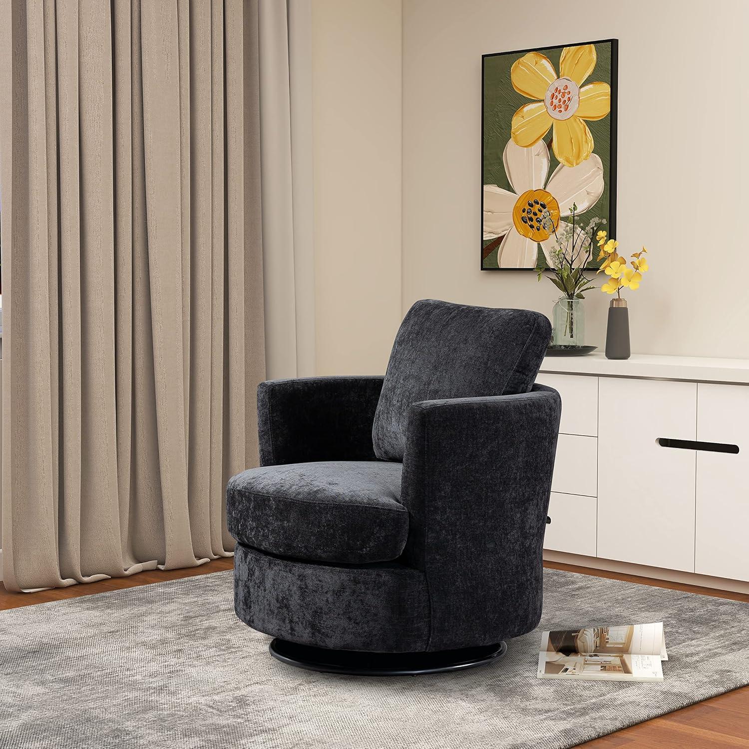 Modern Upholstered  Swivel Barrel Chair(Set Of 2) Black