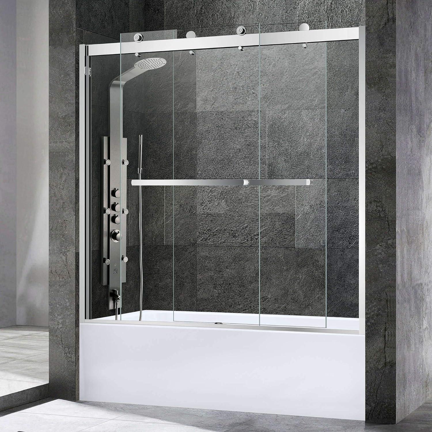 WoodBridge 56-60X62" Double Sliding Tub Door with 3/8" Thickened Upgrade Tempered Glass | Stainless Steel Hardware | Safe, Explosion-Resistant, Clear & Stylish, Sturdy & Durable  SDD6062-B