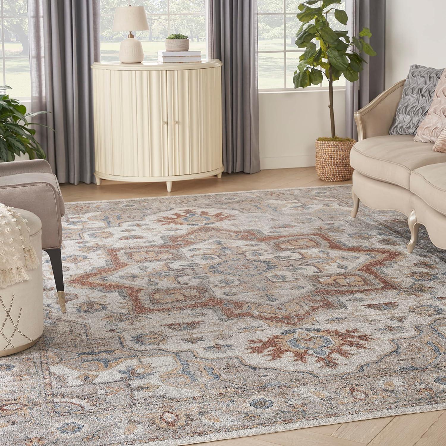 Nourison Astra Machine Washable Vintage Medallion Indoor Rug Grey/Multi 7'10" x 10'