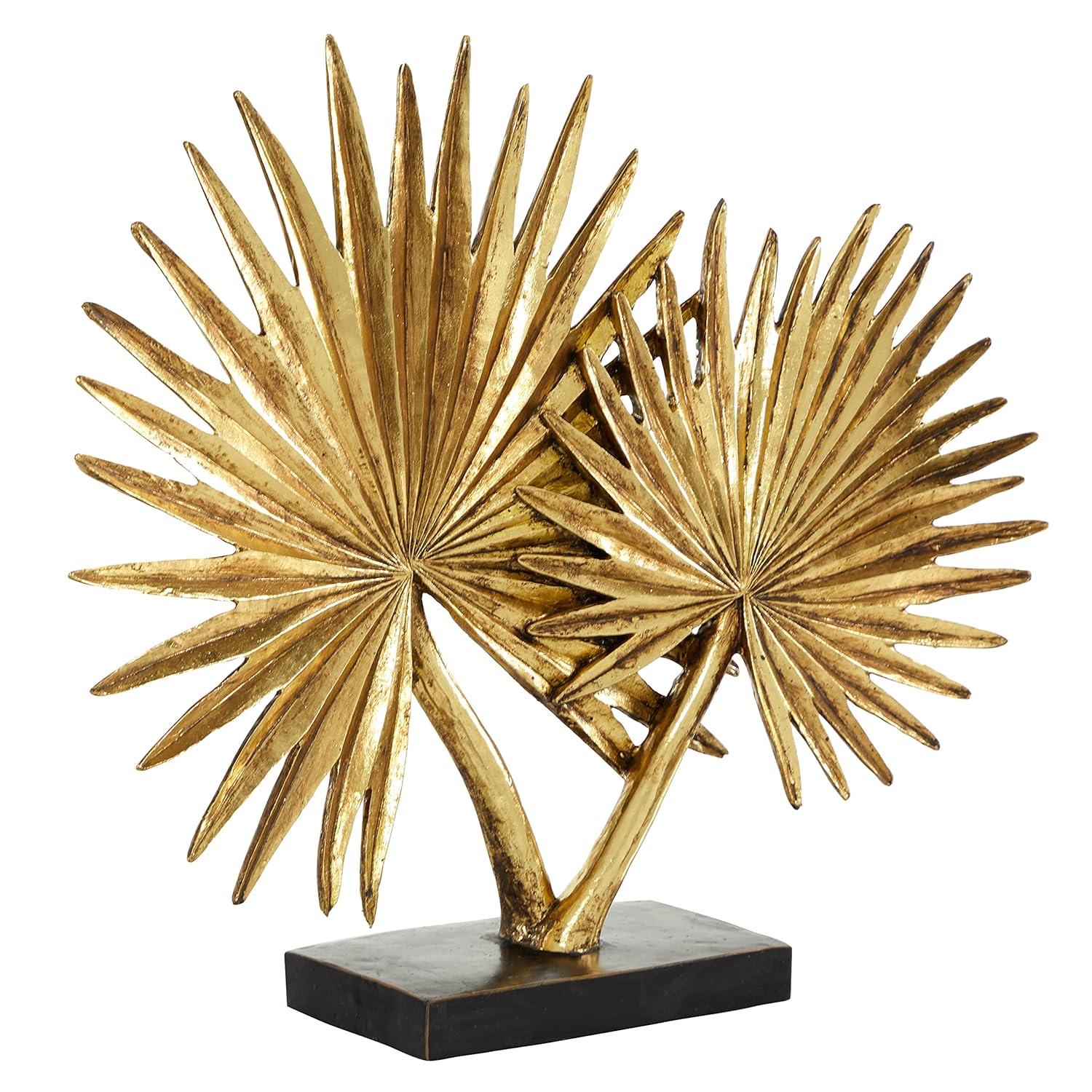 Deco 79 Polystone Leaf Palm Sculpture, 19" x 4" x 16", Gold