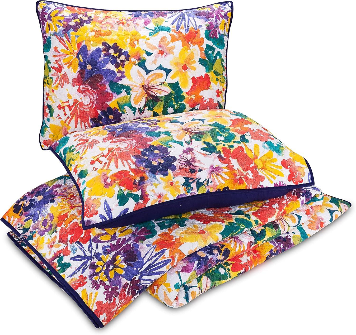 Garden in Bloom Purple Cotton Full Quilt Set