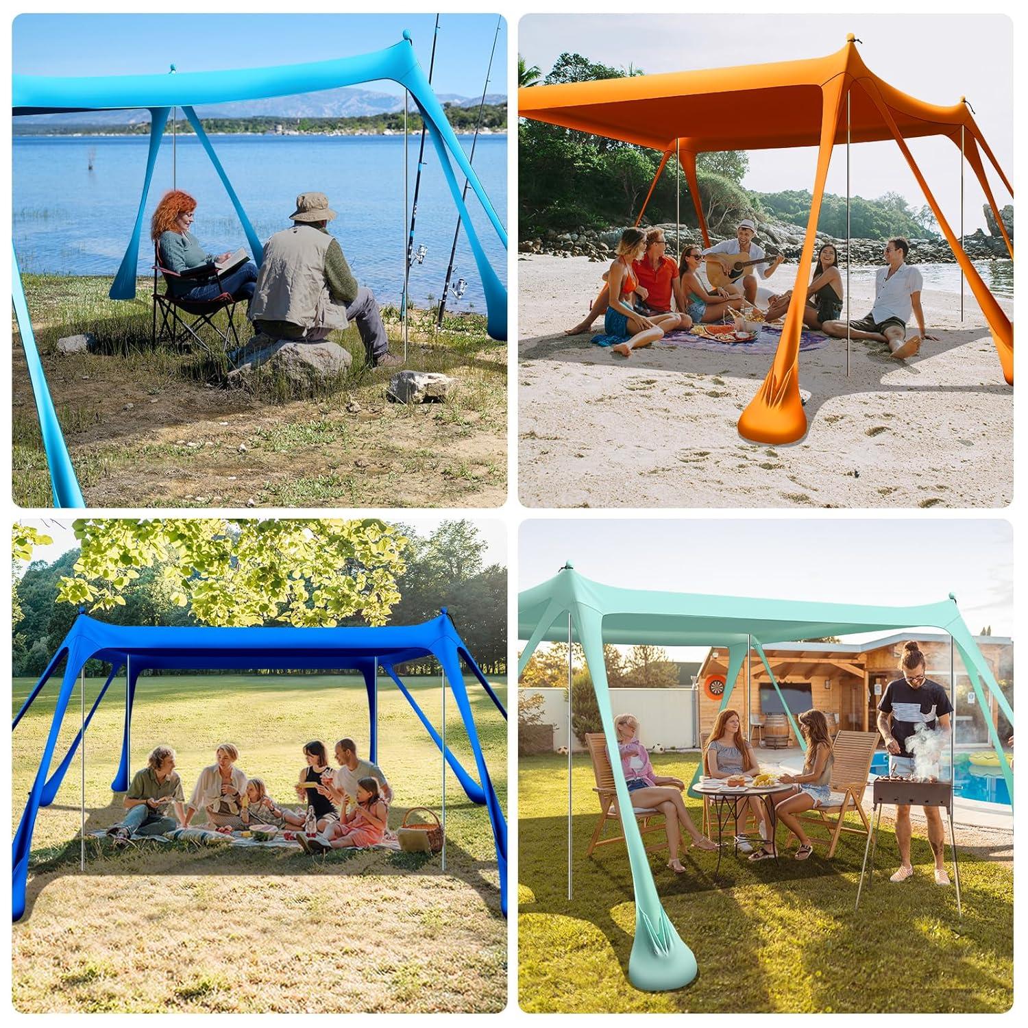 Beach Canopy Beach Tent Pop Up Shade 10x10ft Sun Shelter UPF50+ with 8 Sandbags-2 Sand Shovel-4 Aluminum Poles-Ground Pegs-Portable Carrying Bag for Outdoor Family Camping Fishing Yard Picnic