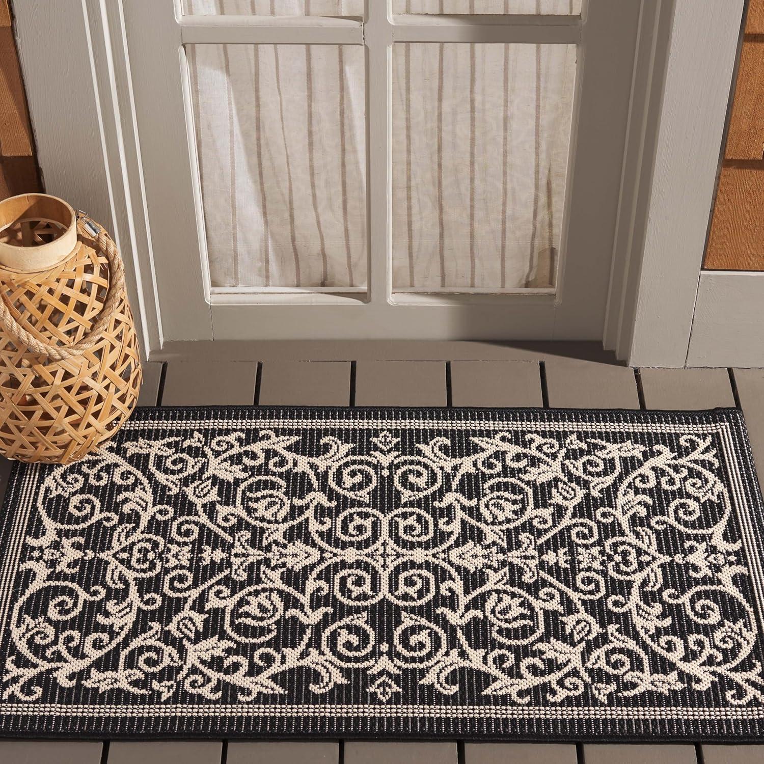SAFAVIEH Courtyard Nanda Botanical Indoor/Outdoor Area Rug, Grey/Natural, 2'7" x 5'