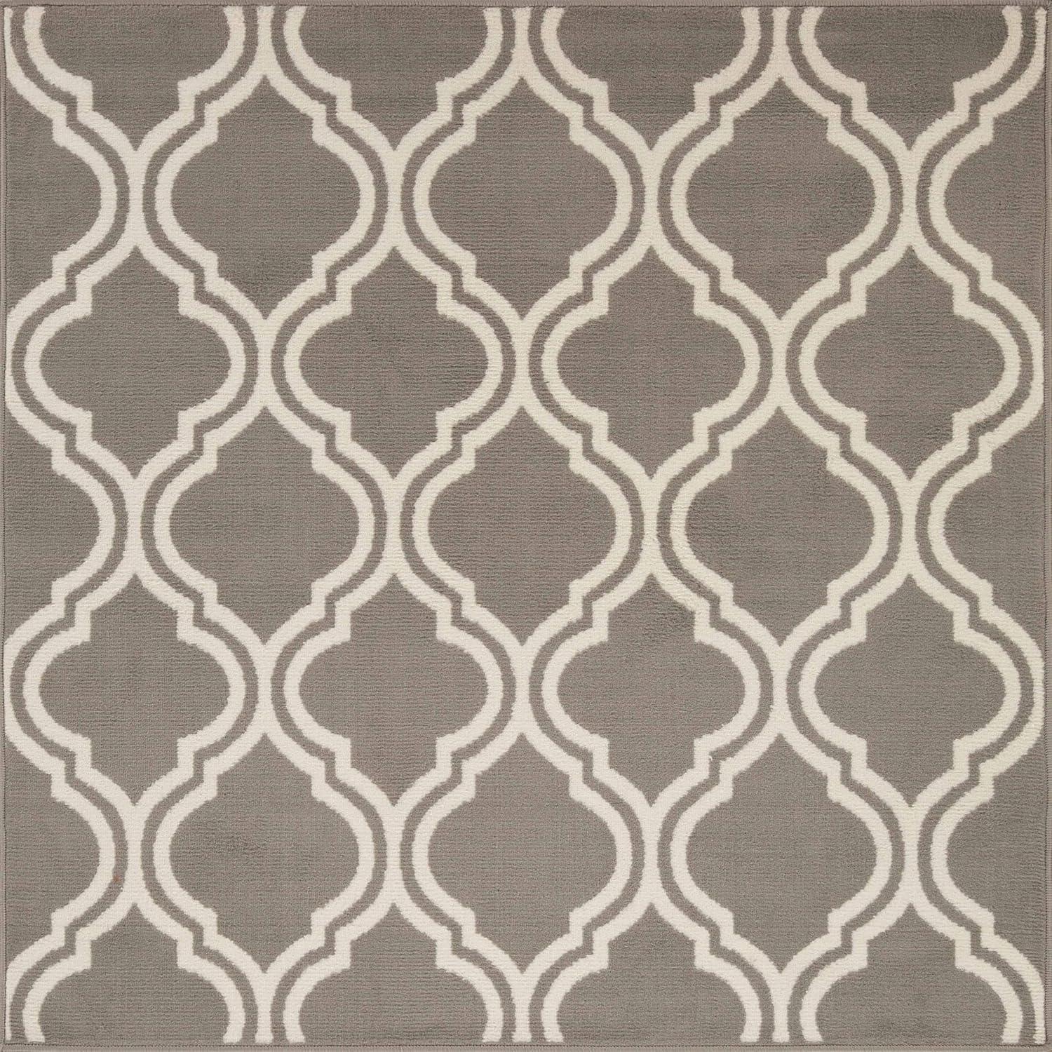 Elegant Gray Trellis 48" Synthetic Indoor Area Rug