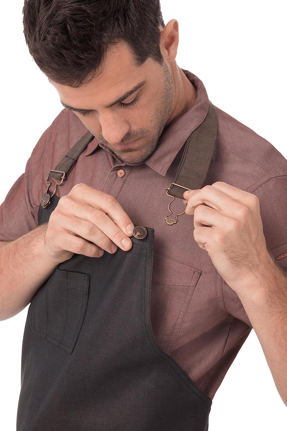 Unisex Black Cotton Denim Chef's Bib Apron