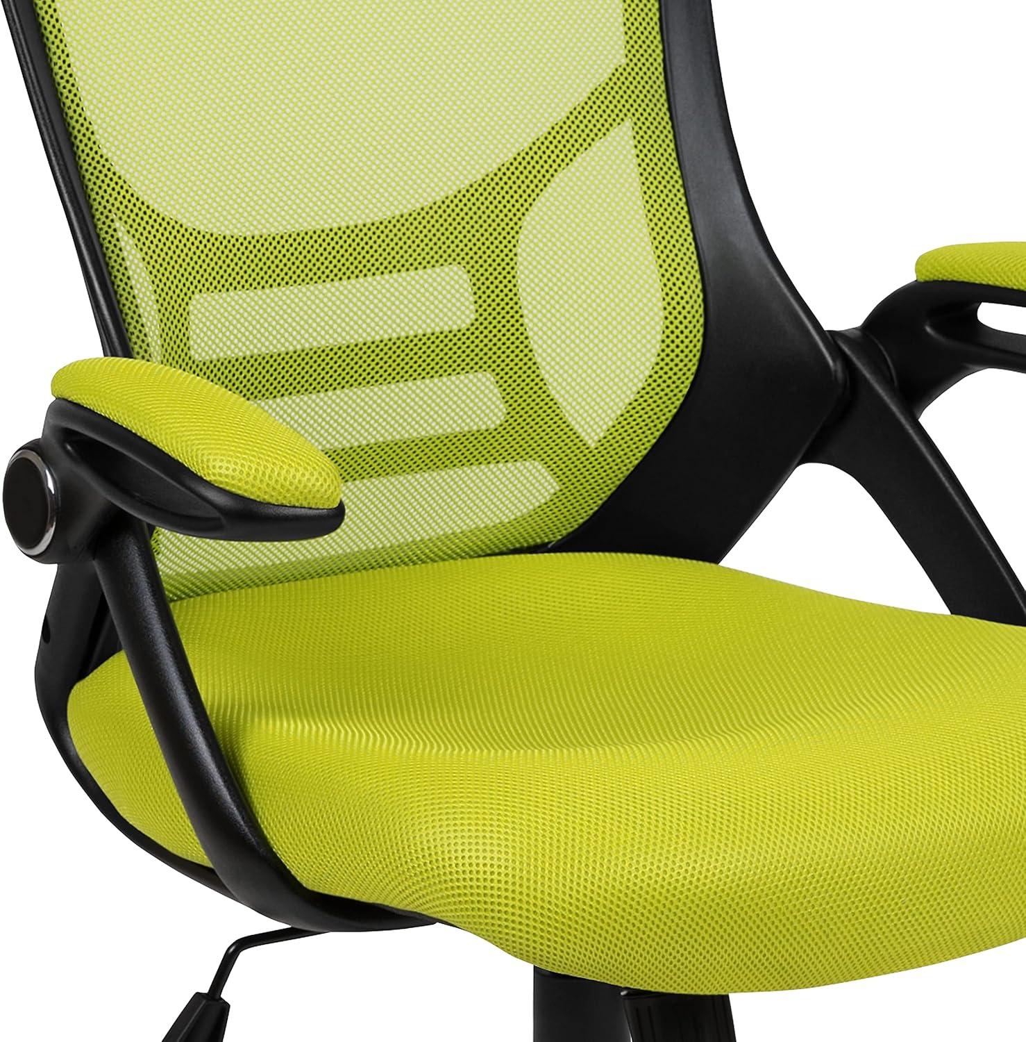 Flash Furniture High Back Green Mesh Ergonomic Swivel Office Chair with Black Frame and Flip-up Arms