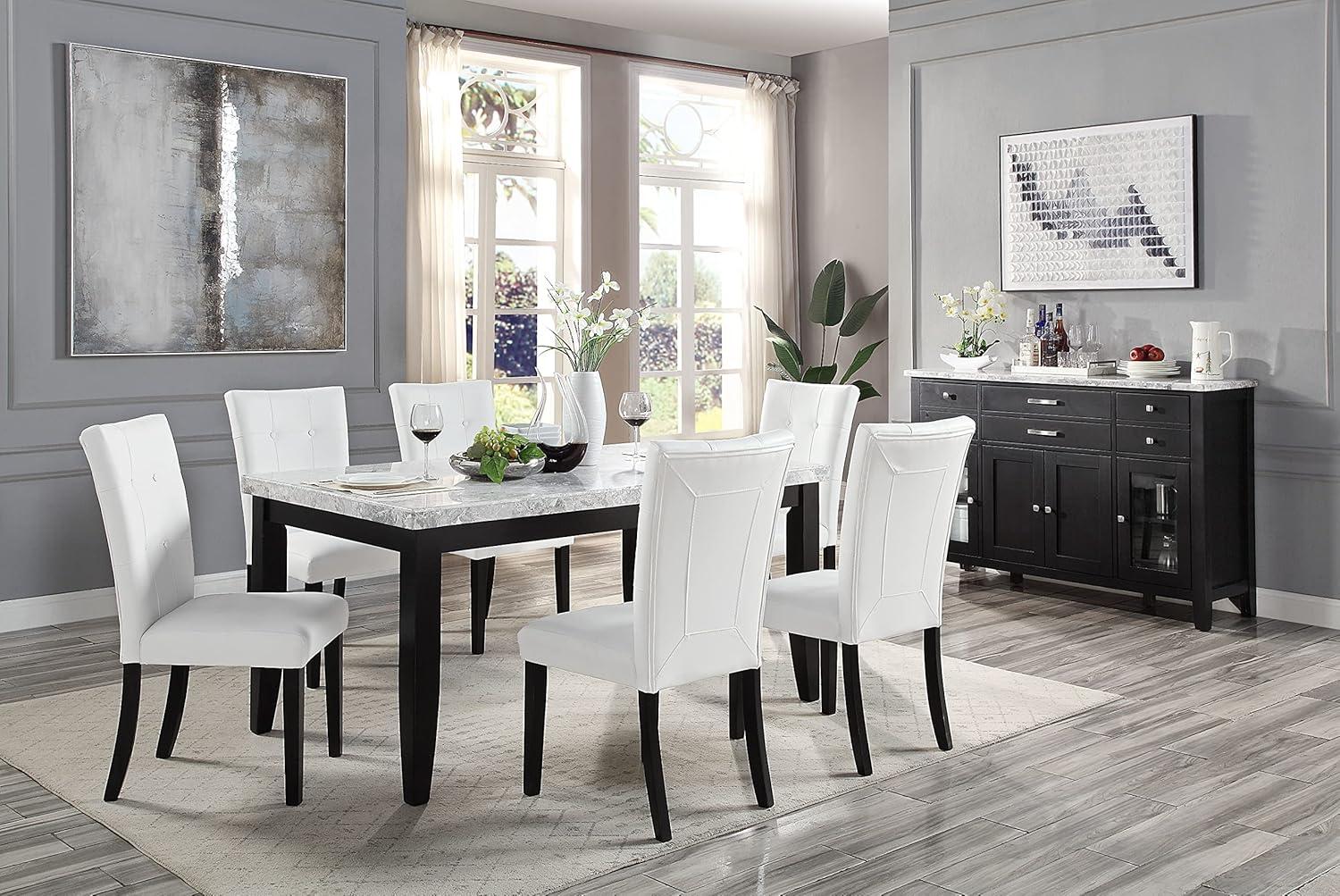 ACME Hussein DINING TABLE W/MARBLE TOP Marble Top & Black Finish DN01446