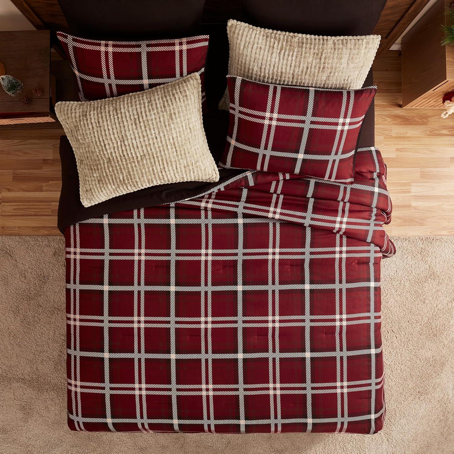 Wonderful Textile Wonderful Cozy Faux Cashmere Comforter Set Classic Plaid Geometic With Herringbone Texture
