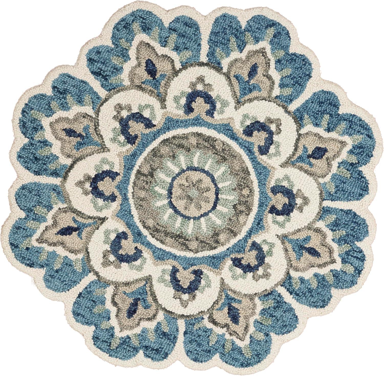 Ox Bay Dazzle Floral Medallion Teal 6 ft. Tufted Round Rug