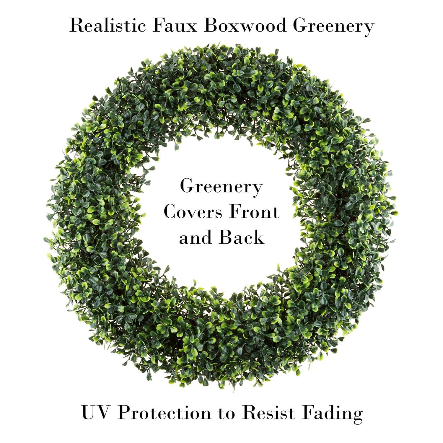 Pure Garden Set of Two 19.5-Inch Indoor/Outdoor Artificial Boxwood Wreaths