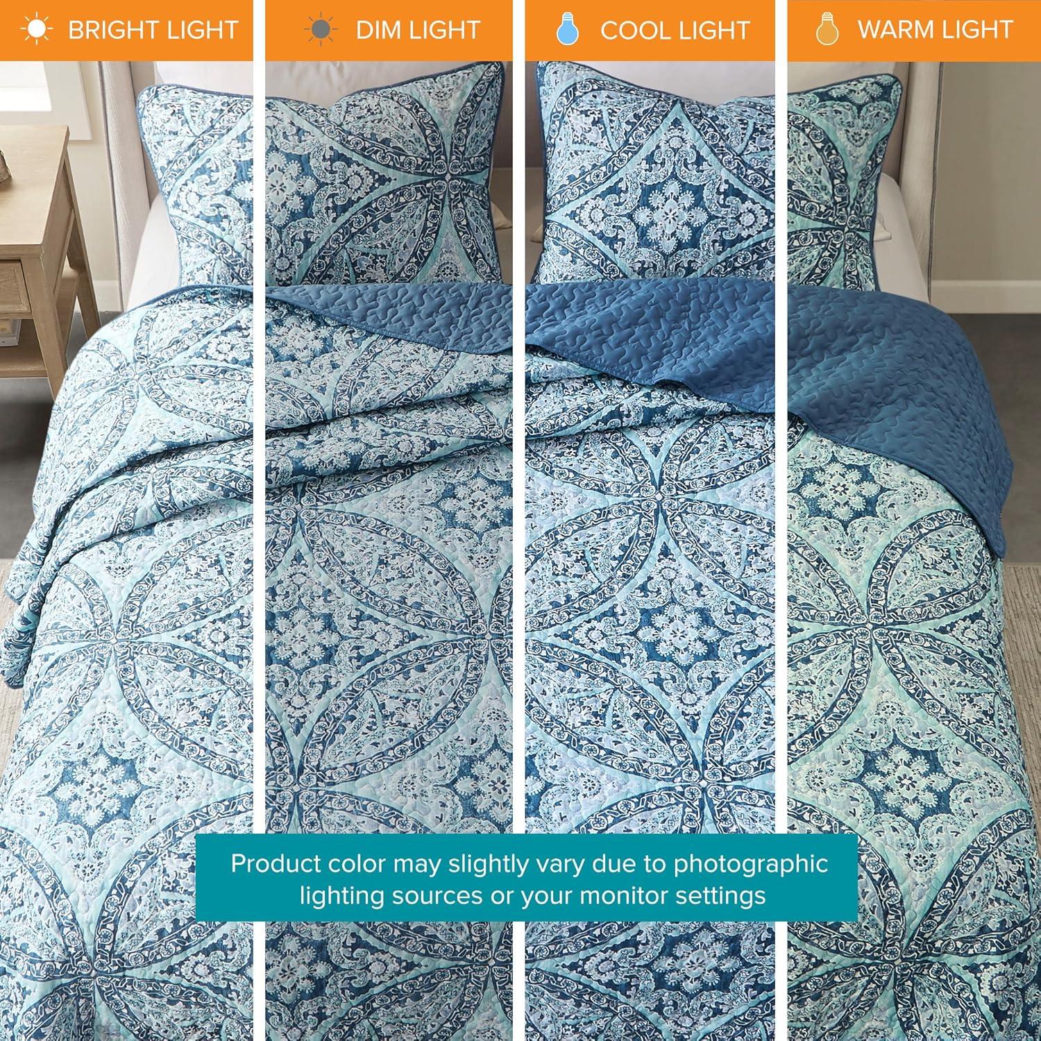 Gloria Damask Aqua Reversible Full Quilt Set