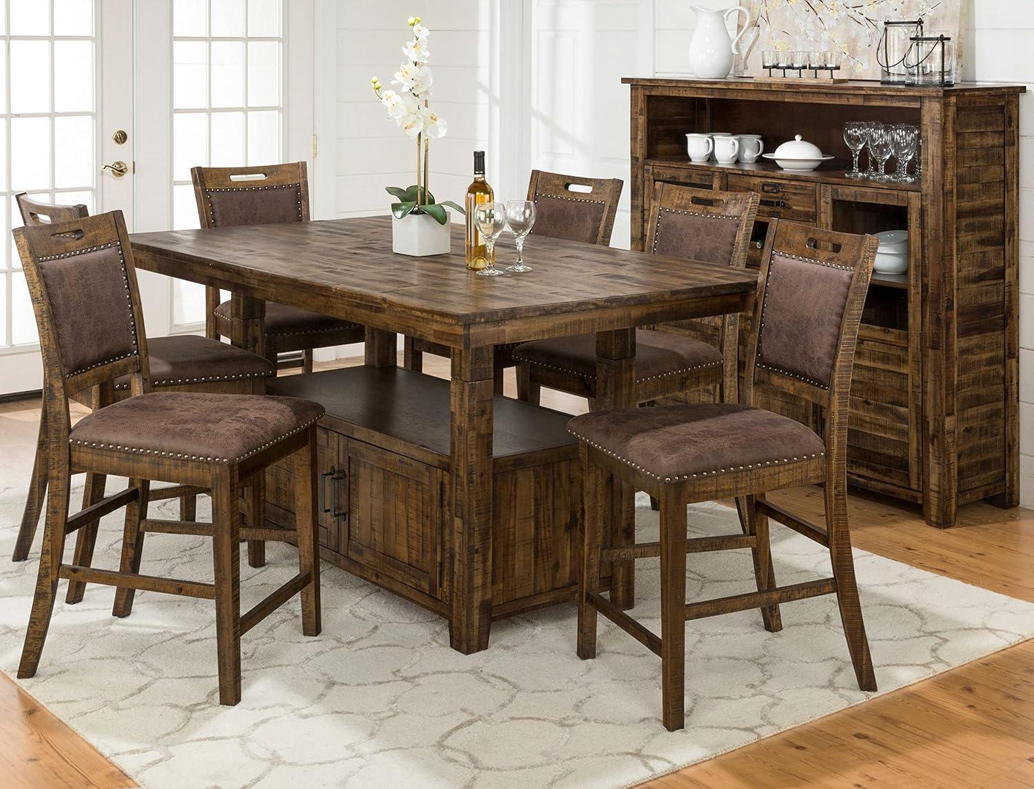 Rustic Brown Wood and Leather Counter Stool Set