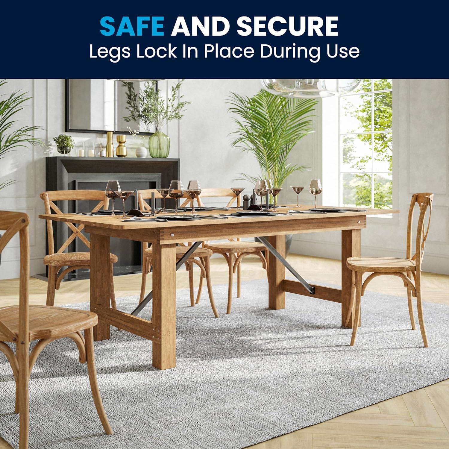 Flash Furniture Eternity Rectangular Solid Pine Farm Dining Table with Folding X-Style Legs