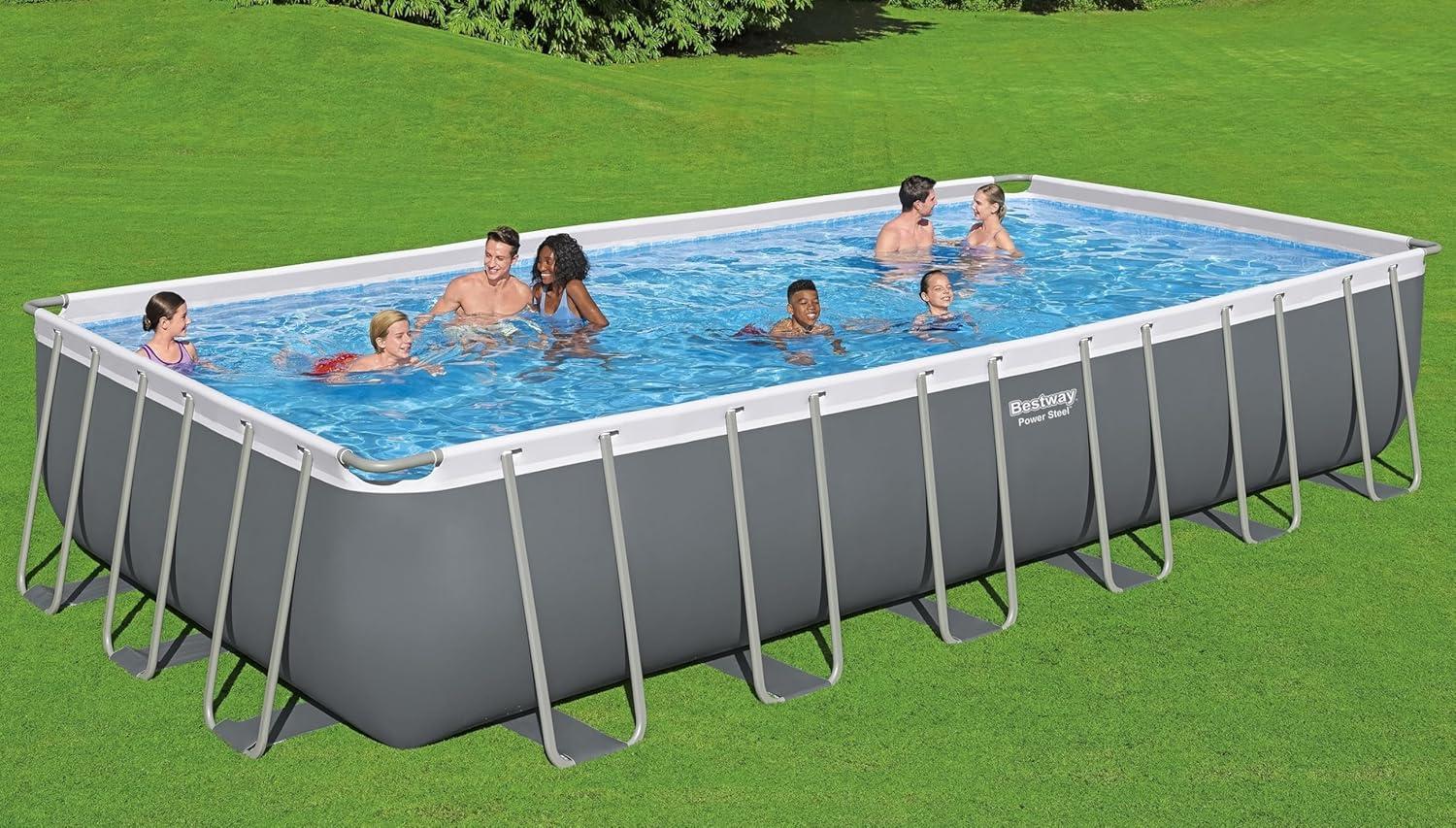 Bestway 24-ft x 12-ft x 52-in Metal frame Rectangle Above-Ground Pool with Filter Pump with Pool Cover with Ladder