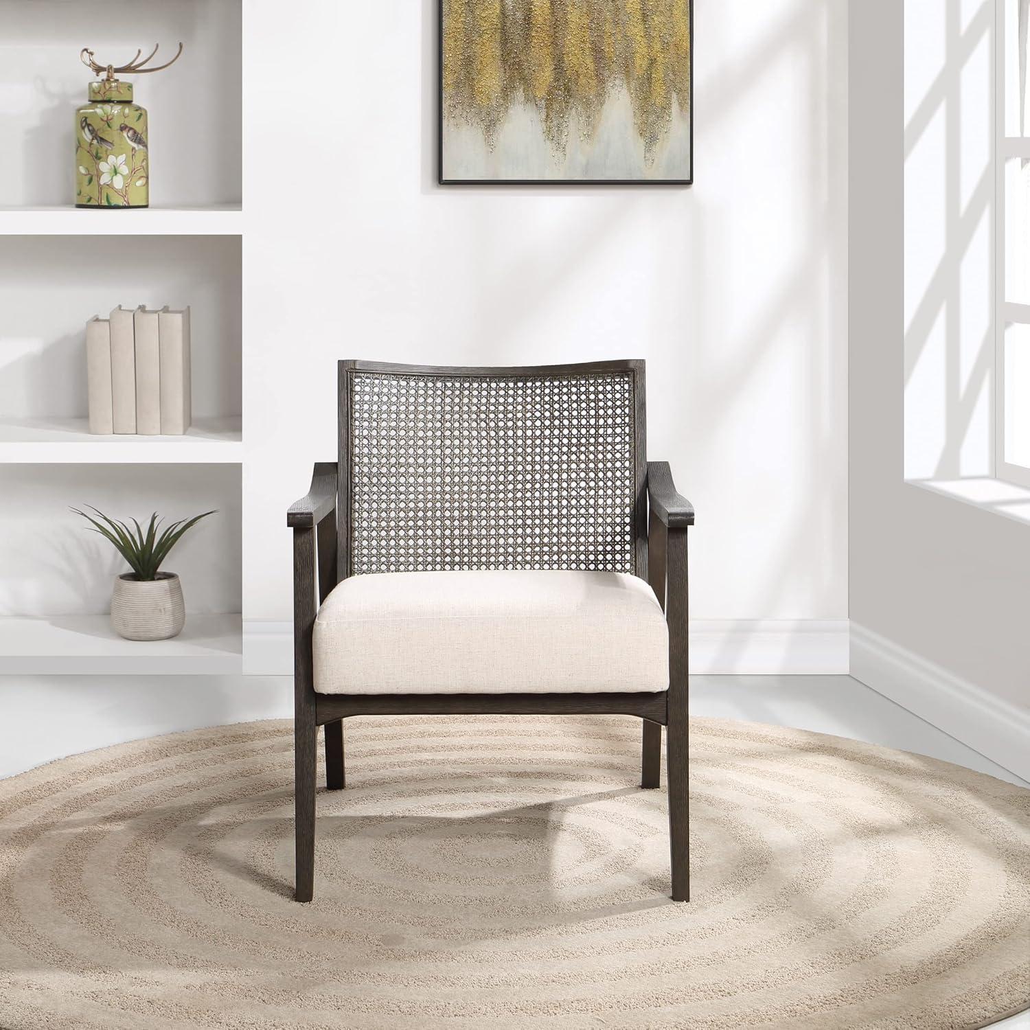 Lantana Arm Chair Linen - OSP Home Furnishings: Woven Cane Back, Polyester Cushion, Rustic Gray Finish