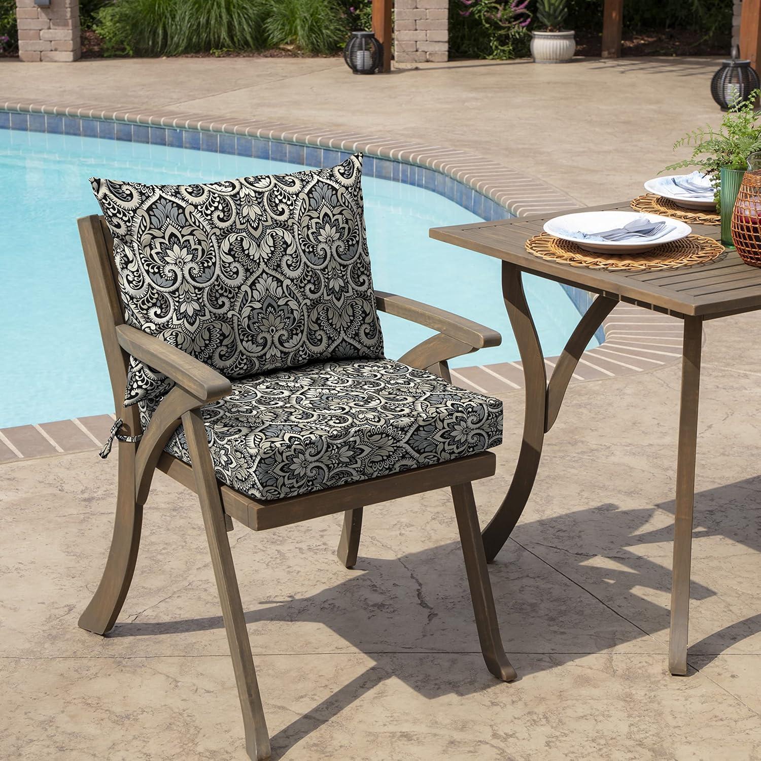 Arden Selections Outdoor Dining Chair Cushion Set 21 x 21, Black Aurora Damask