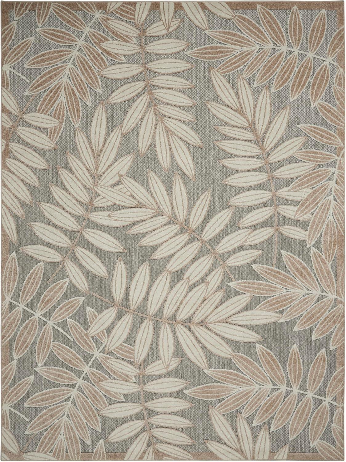 Nourison Aloha Floral Leaf Flatweave High-Low Indoor Outdoor Area Rug Natural 7' x 10'