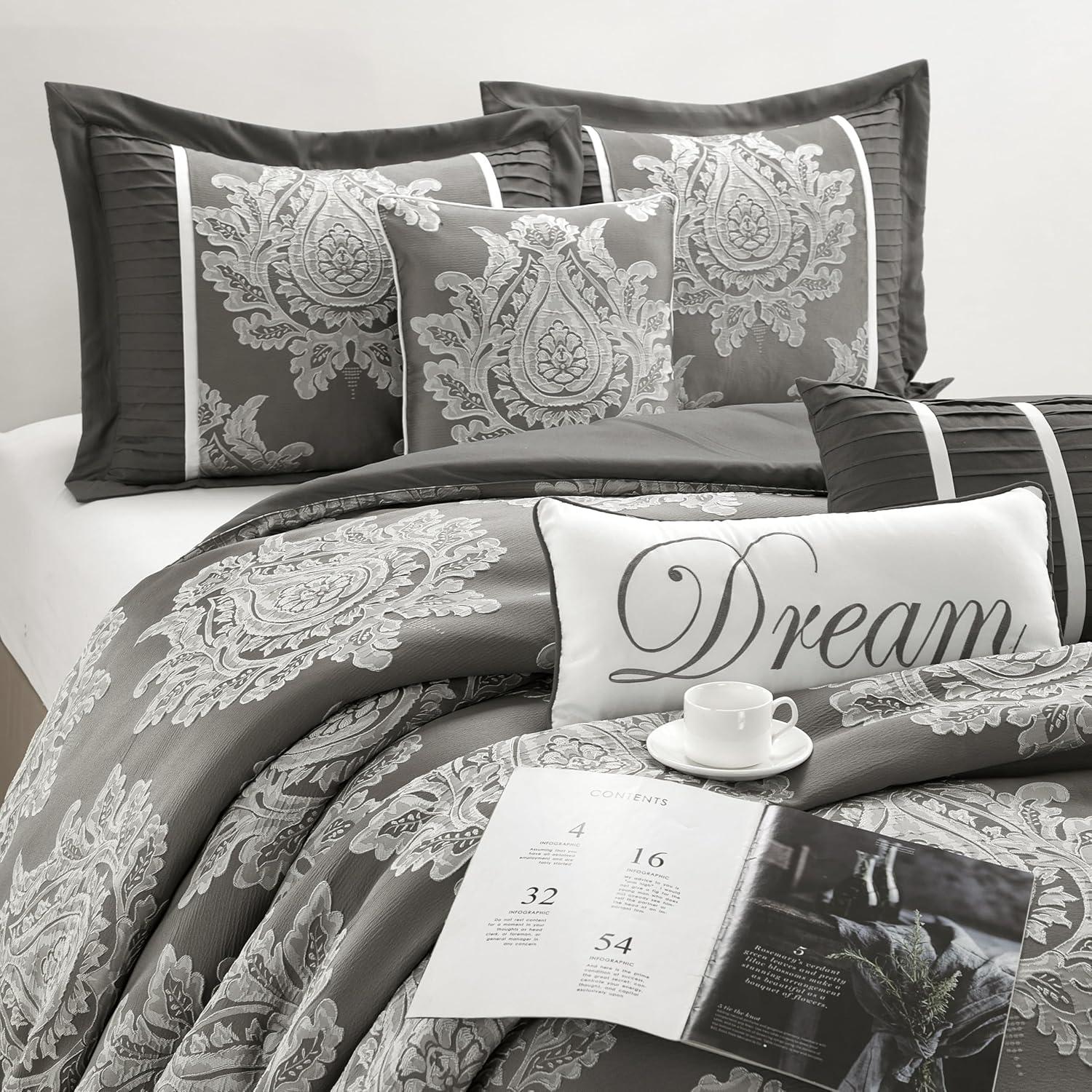 Nanshing America, Inc Therese 7 Piece Traditional Damask Comforter Set