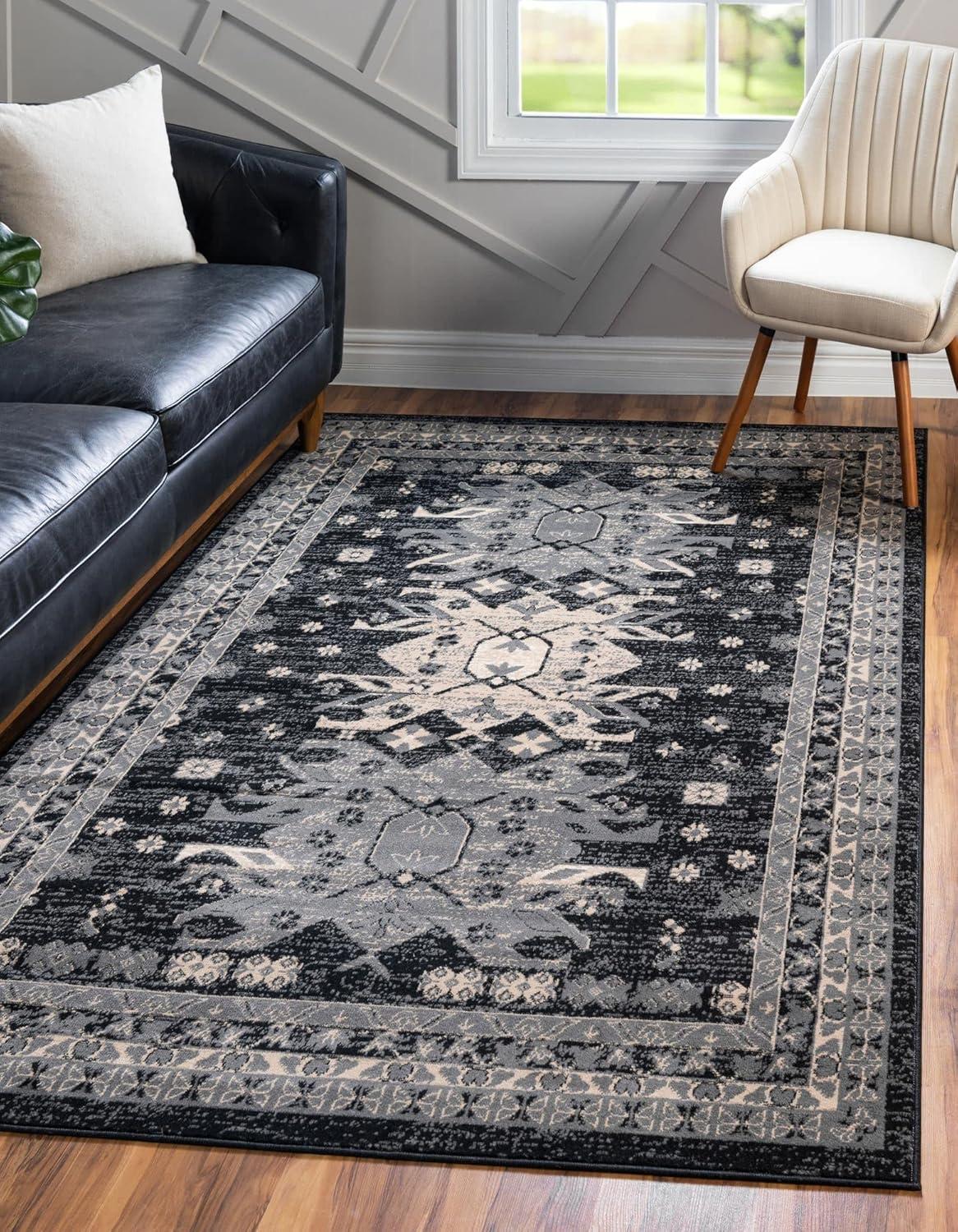 Black and Gray 6' x 9' Synthetic Rectangular Area Rug