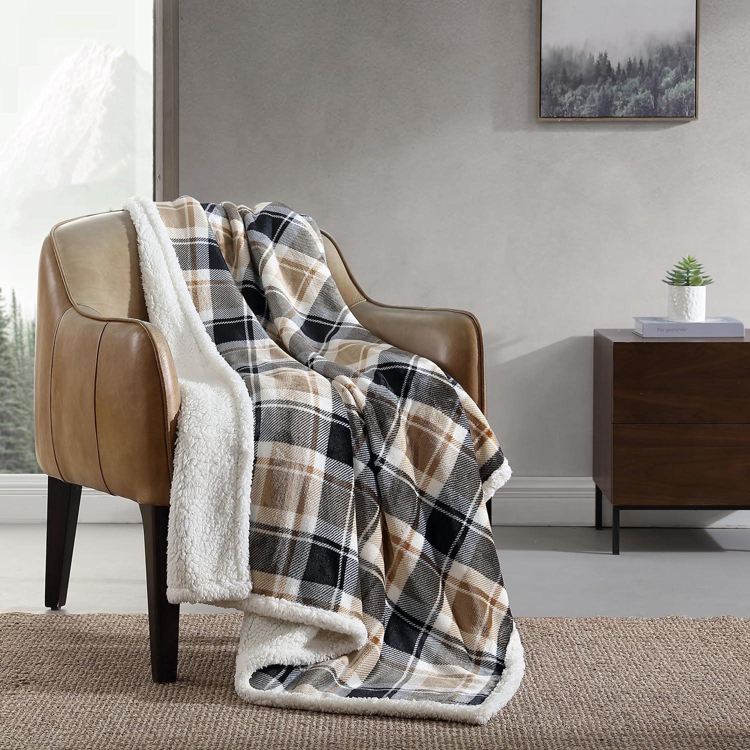 Eddie Bauer Printed Plush Fleece/Sherpa Throw Blankets