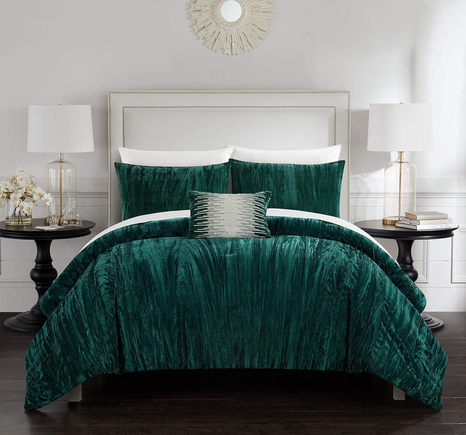 King Green Crinkle Velvet Down Alternative Bed Set