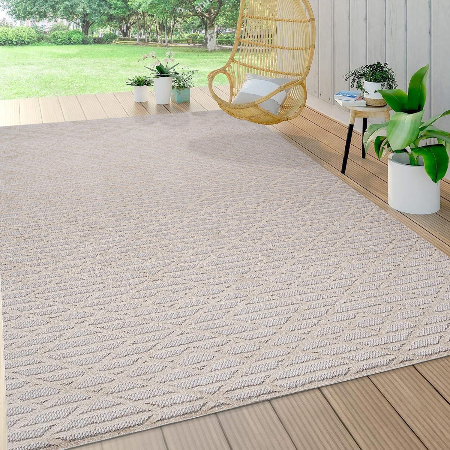 Ararat High-Low Pile Moroccan Diamond Modern Indoor/Outdoor Area Rug  - JONATHAN Y