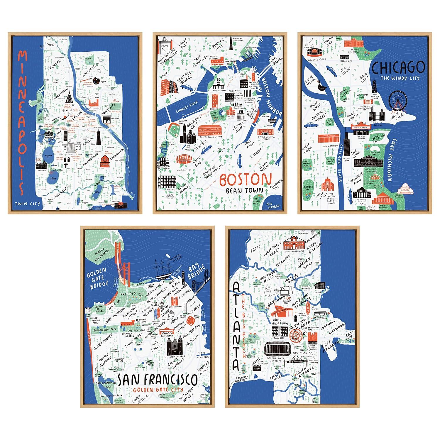 Kate and Laurel Sylvie Chicago Illustration Framed Canvas by Stacie Bloomfield, 23x33, Natural