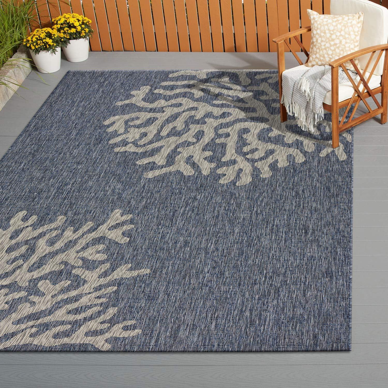 Ox Bay Carmindy Coastal Coral Indoor/Outdoor Area Rug, Navy/Gray, 5' x 7'