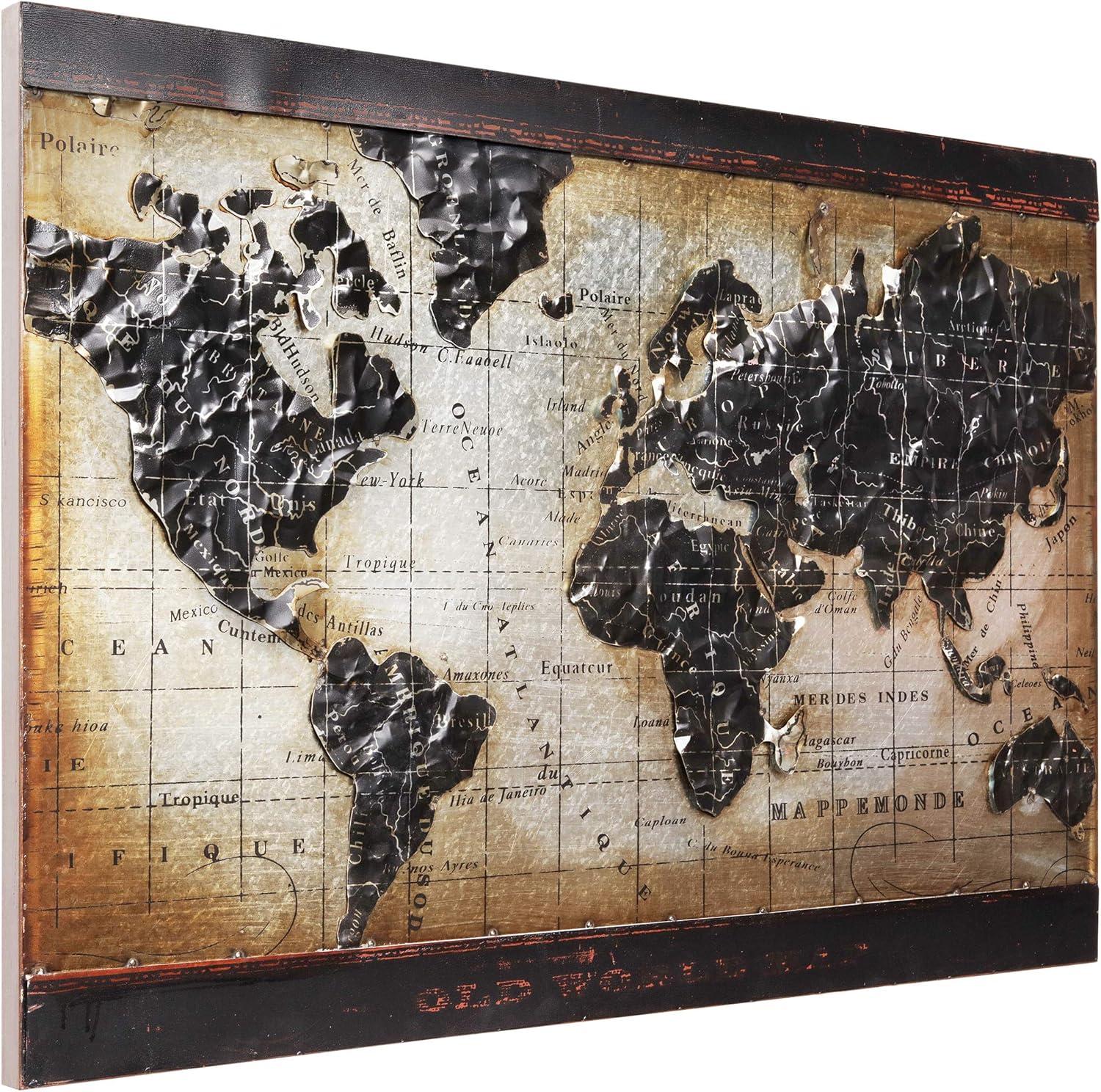 48" x 32" Hand Painted Iron World Map Wall Sculpture