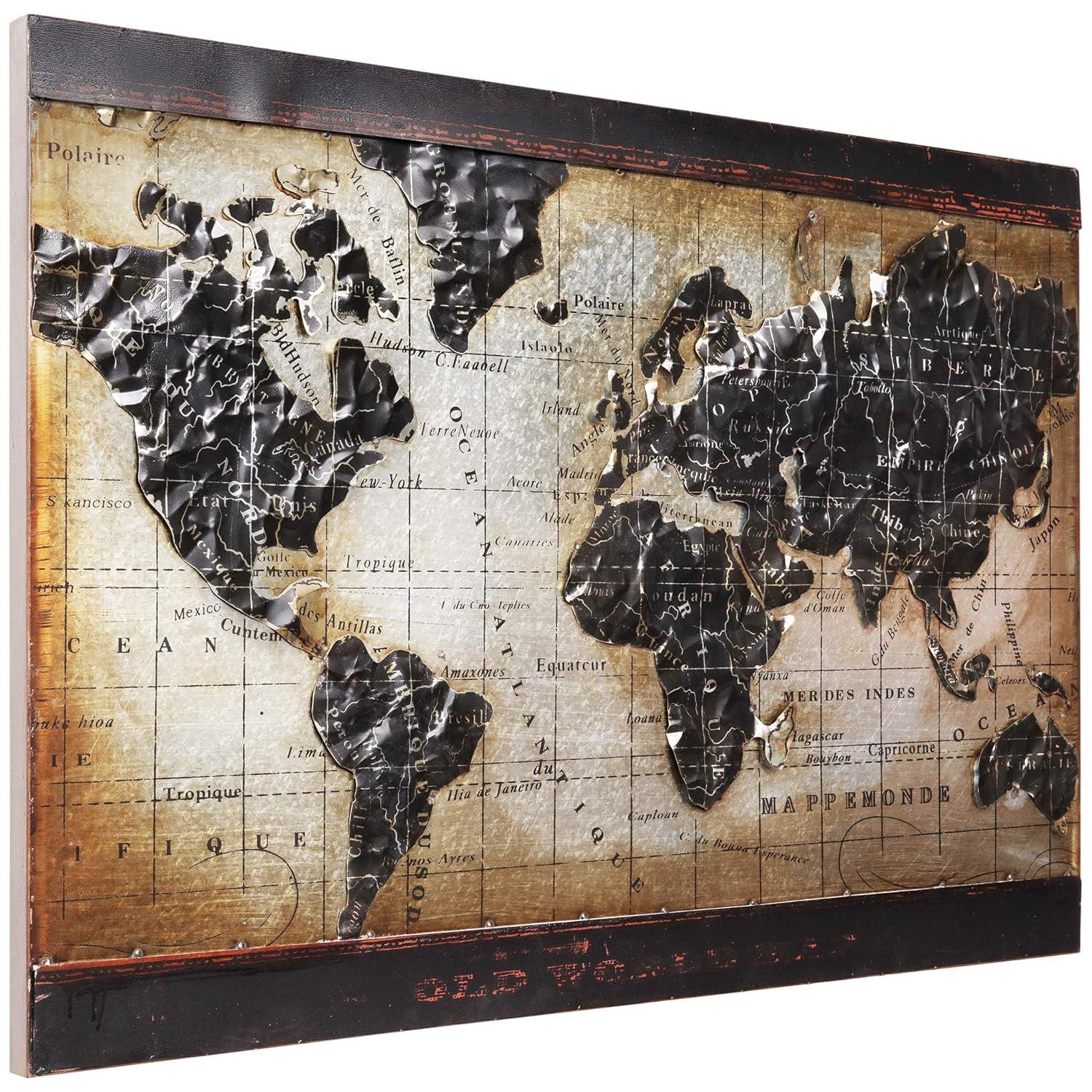 Empire Industrial Art Direct World Map 2 Hand Painted 3D Wall Sculpture