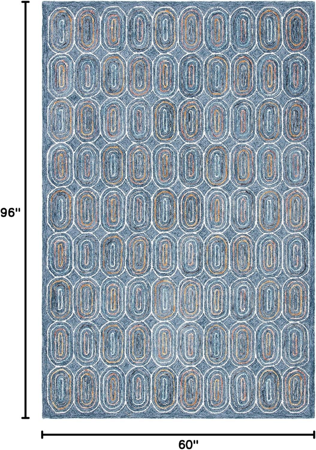 Blue Geometric Hand-Tufted Wool Area Rug, 5' x 8'