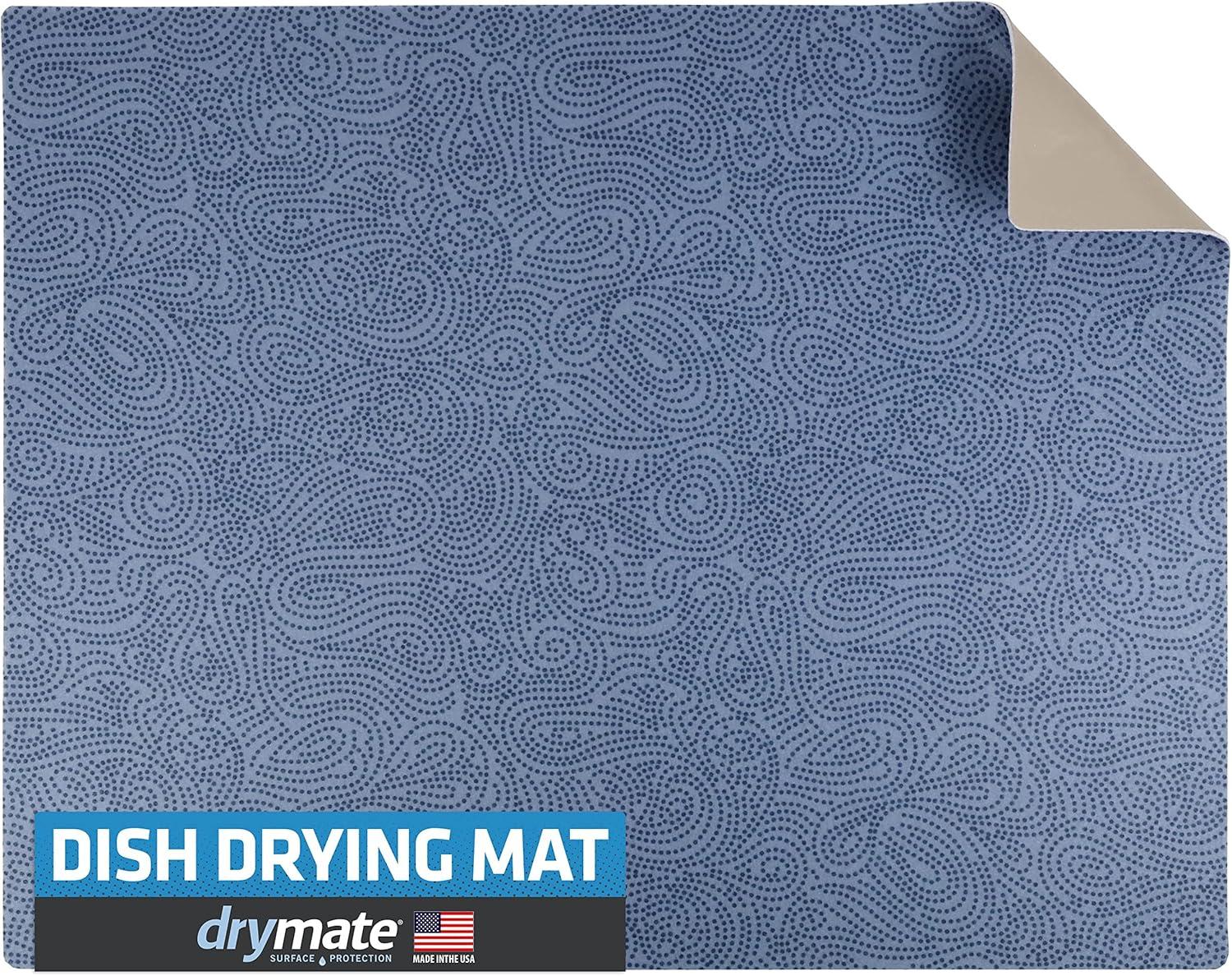 Drymate XL Dish Drying Mat, Oversized (19”x24”), Low-Profile, Super Absorbent, Quick Dry Fabric, Waterproof & Slip-Resistant, for Kitchen Counter, Trimmable, Easy to Clean (USA Made)(Blue)