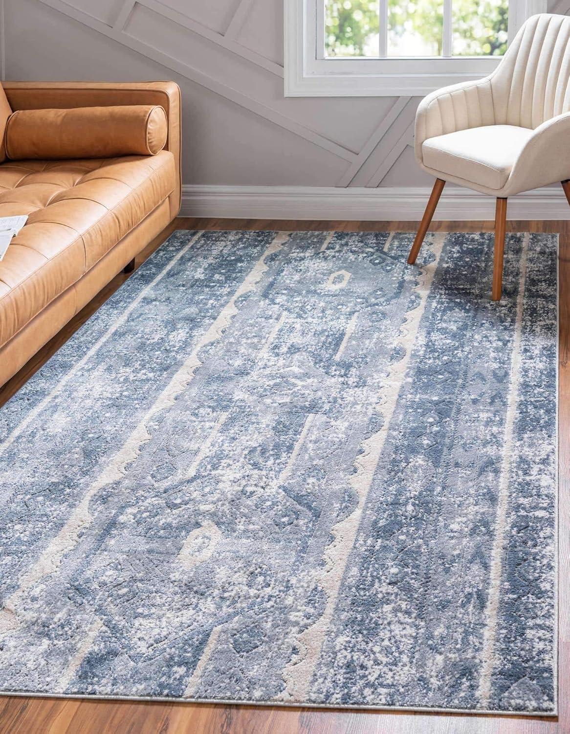 Unique Loom Portland Collection Area Rug - Depoe (6' 1" x 9' Rectangle Blue/Beige)
