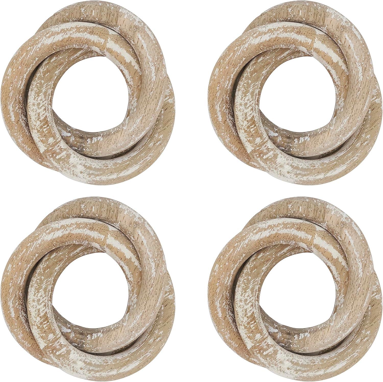 Saro Lifestyle Wooden Dinner Napkin Rings With Interlock Design, White, (Set of 4 pcs)