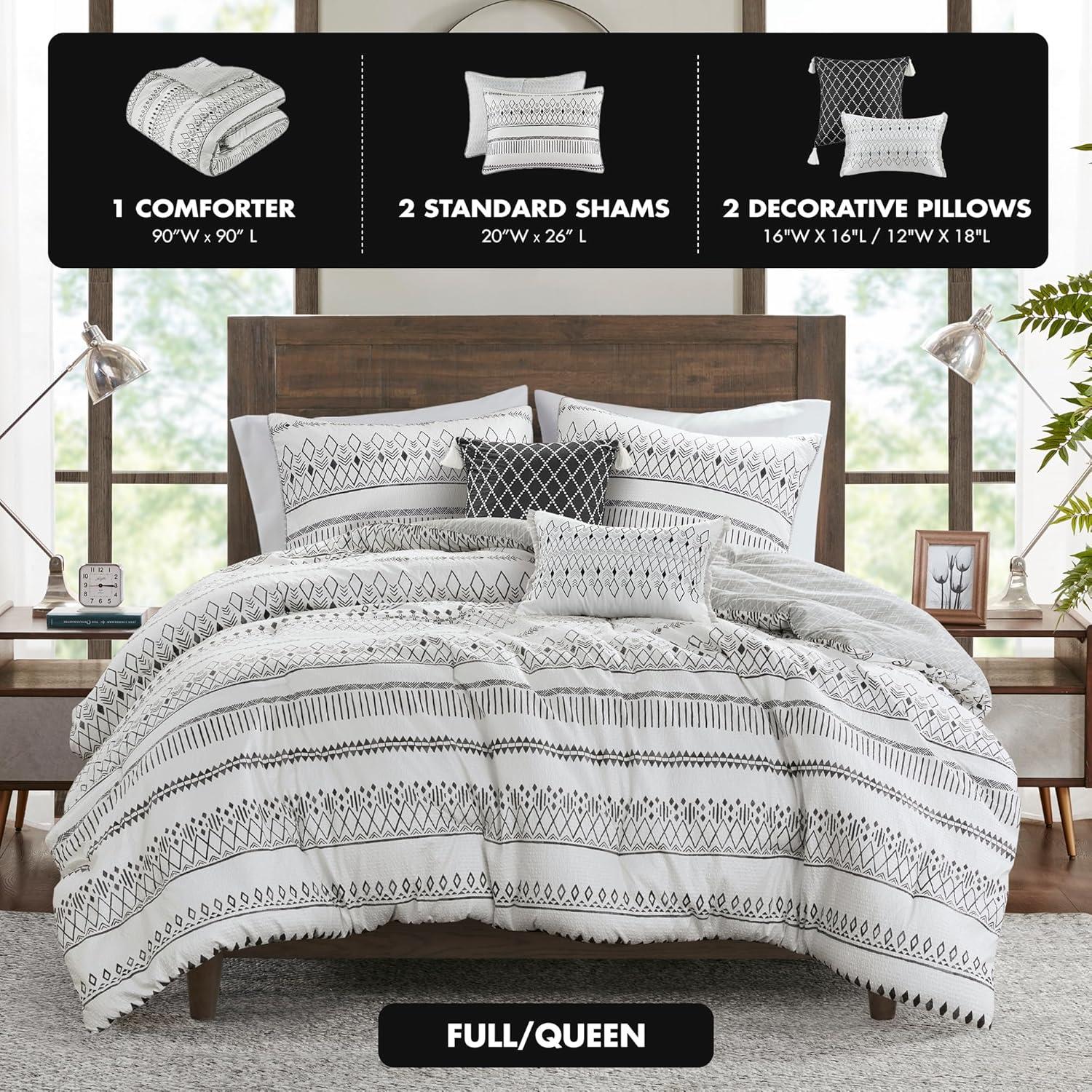 Madison Park Fraser 5 Piece Printed Seersucker Comforter Set with Throw Pillows