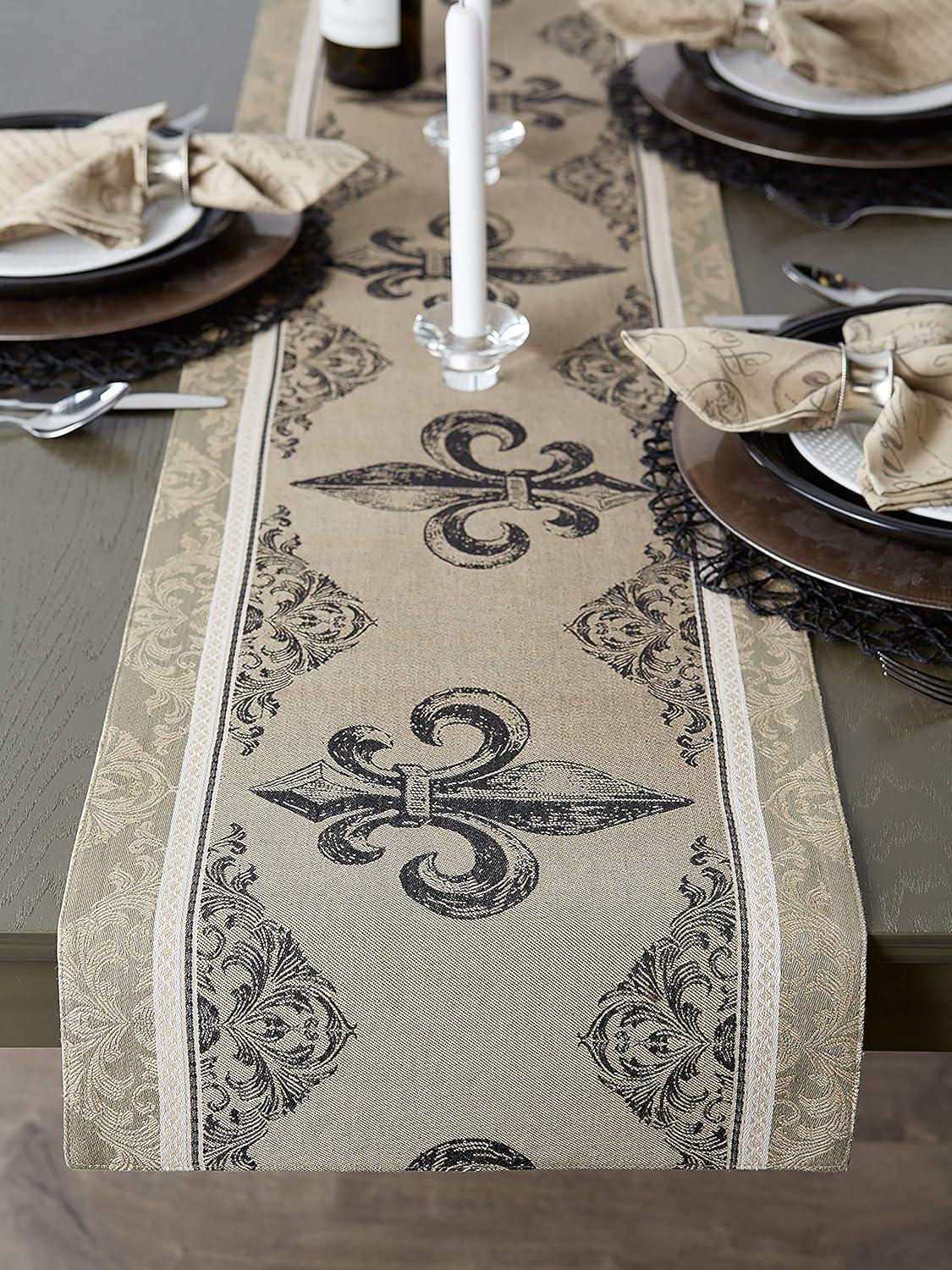 Design Imports Fleur De Lis Stripe Jacquard Table Runner - 14 x 72"