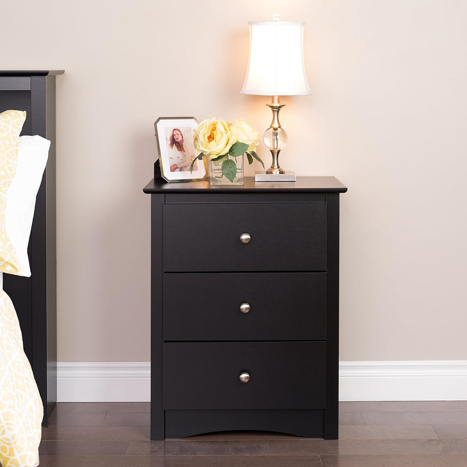 Prepac Sonoma 3 Drawer Nightstand - Black : Wood Composite Bedside Table, Rectangle Shape, Spot Clean