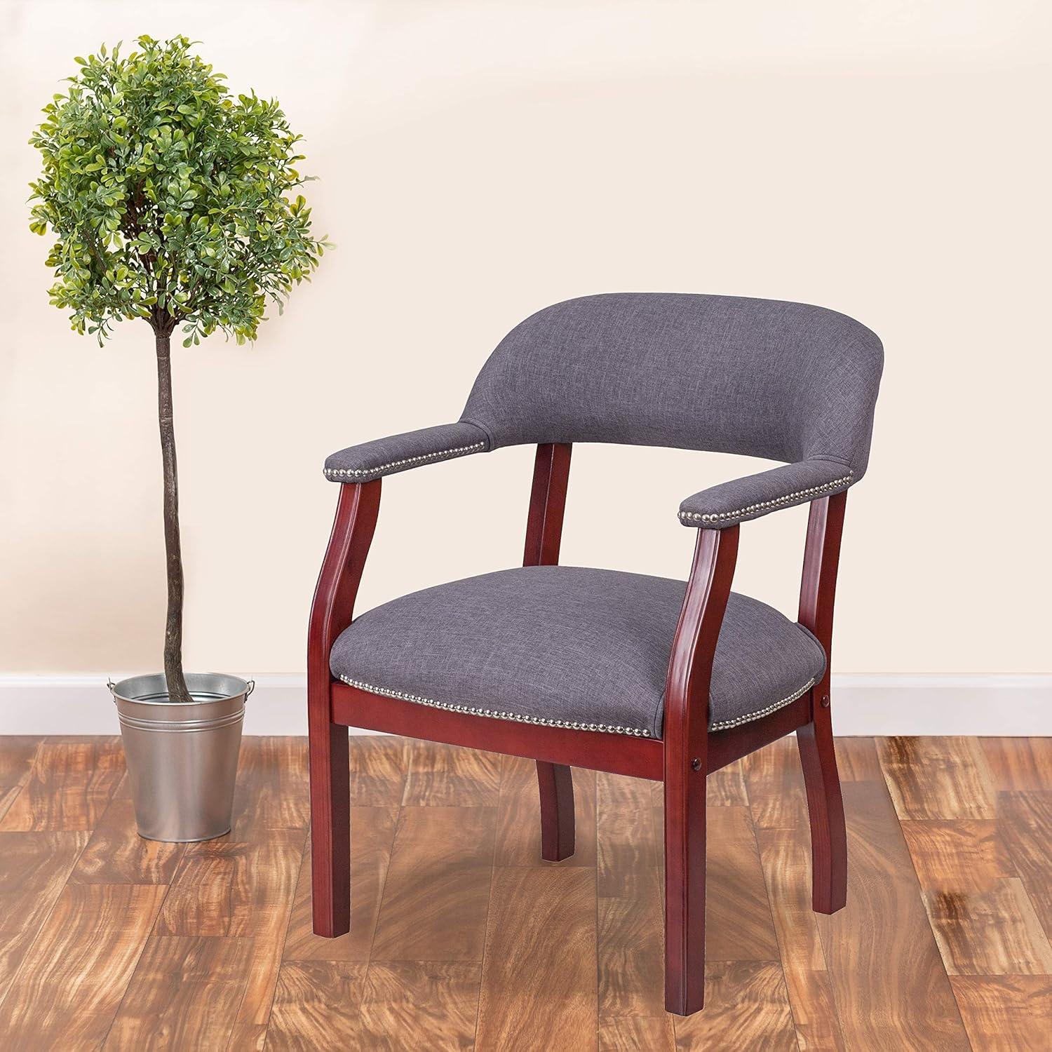 Elegant Gray Fabric Conference Chair with Silver Nailhead Trim