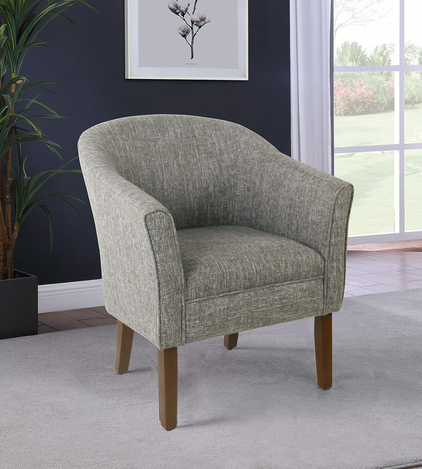 Gray Faux Leather Barrel Accent Chair with Wood Legs