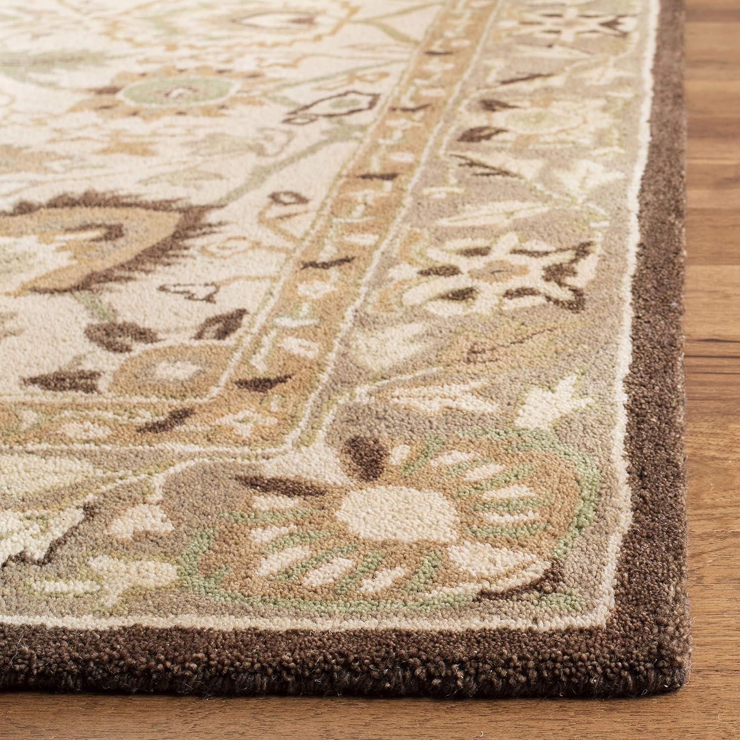 Ivory and Brown Floral Wool Handmade Tufted Rug, 3' x 5'